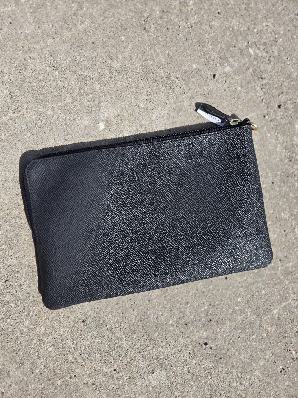 Coach Black Leather Zip Pouch with White Logo Text - Picture 2 of 2